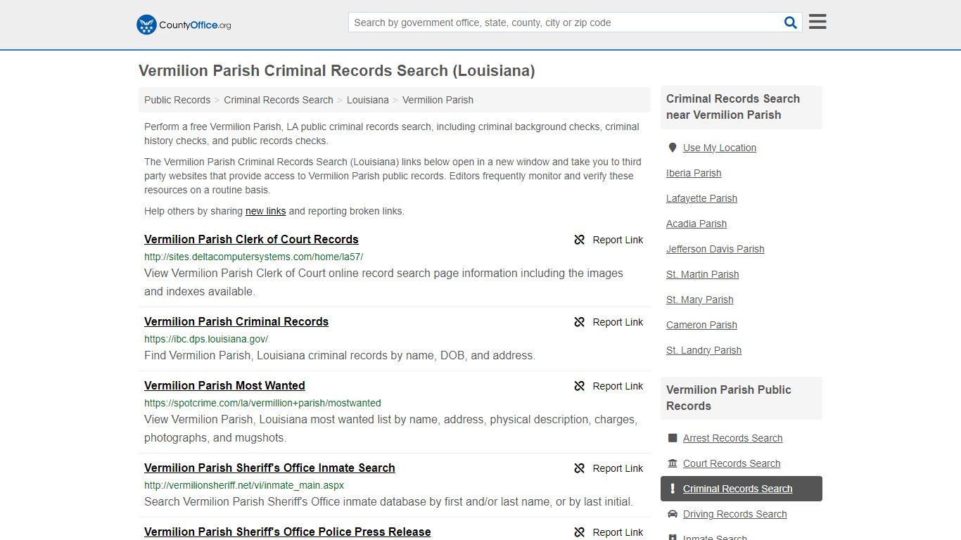 Vermilion Parish Criminal Records Search (Louisiana) - County Office